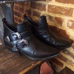 Forever 21 Black Faux Leather Western Ankle Boots